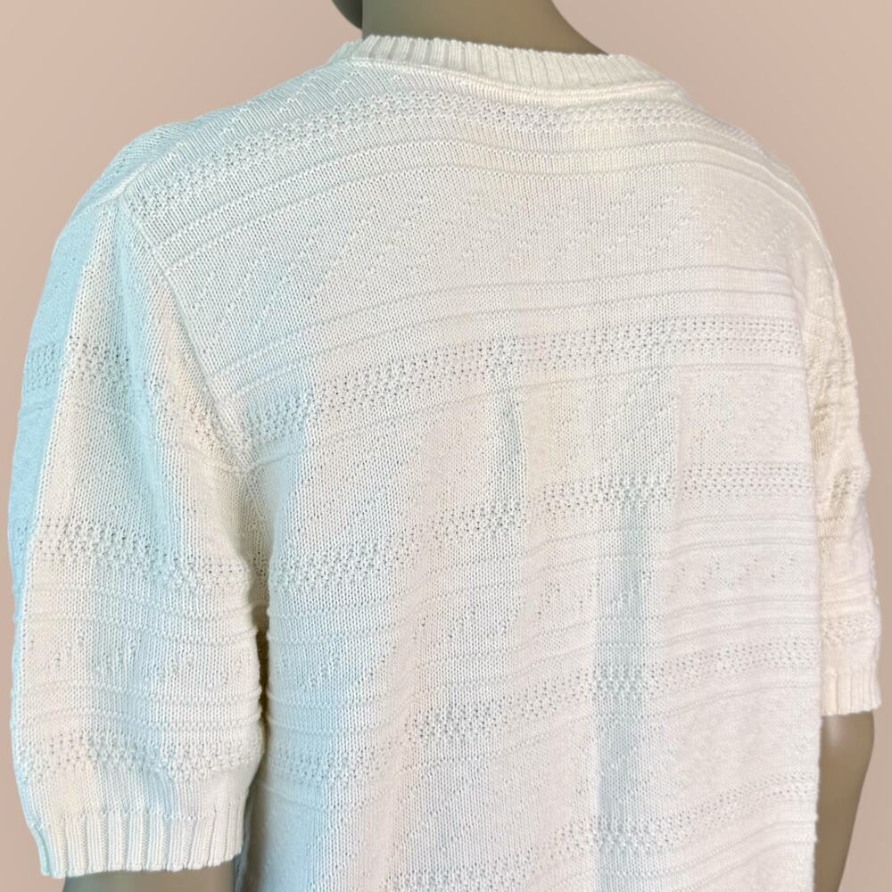 Classic Elements Vintage Short Sleeves Cotton Cable Knit Sweater Womens L White - Picture 8 of 12